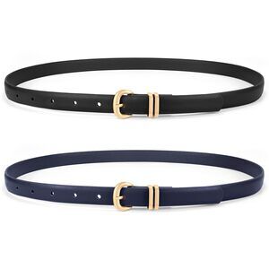 2 Pack Skinny Leather Belts For Women Thin Ladies Fashion Belt C-shaped Gold🌟